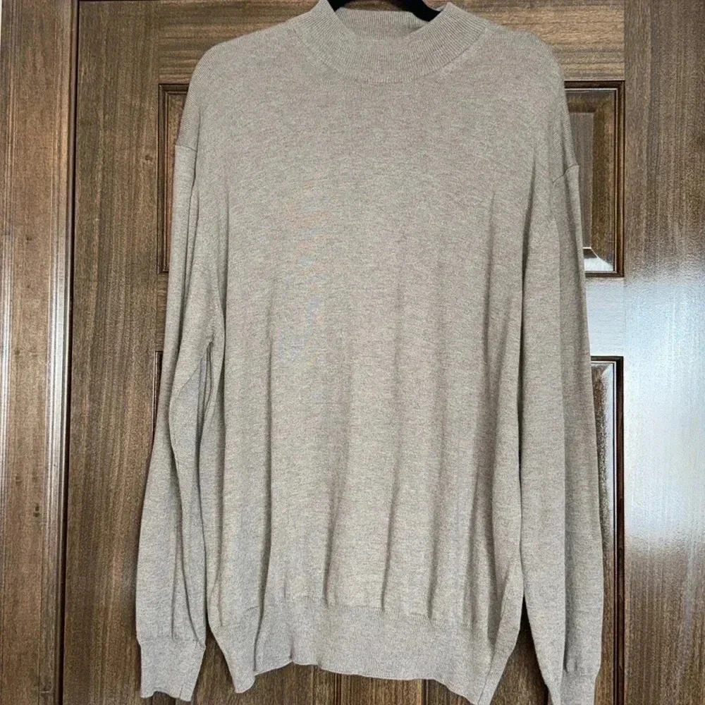 Pronto-Uono Firenze Mock Neck Sweater Men’s XL Tan Brown Italy Cotton Rayon
